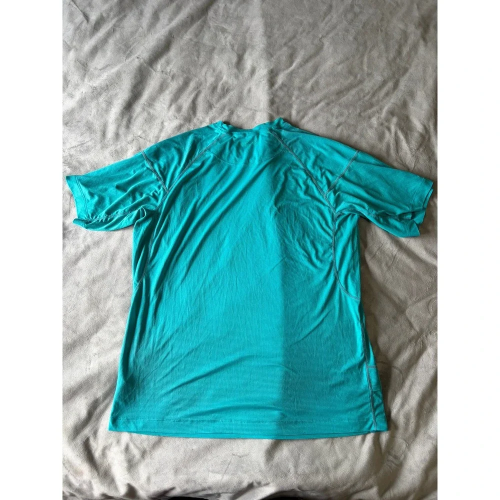 Mens Teal Turquoise Short Sleeve Performance Grid Texture Athletic T-Shirt - Picture 2 of 2